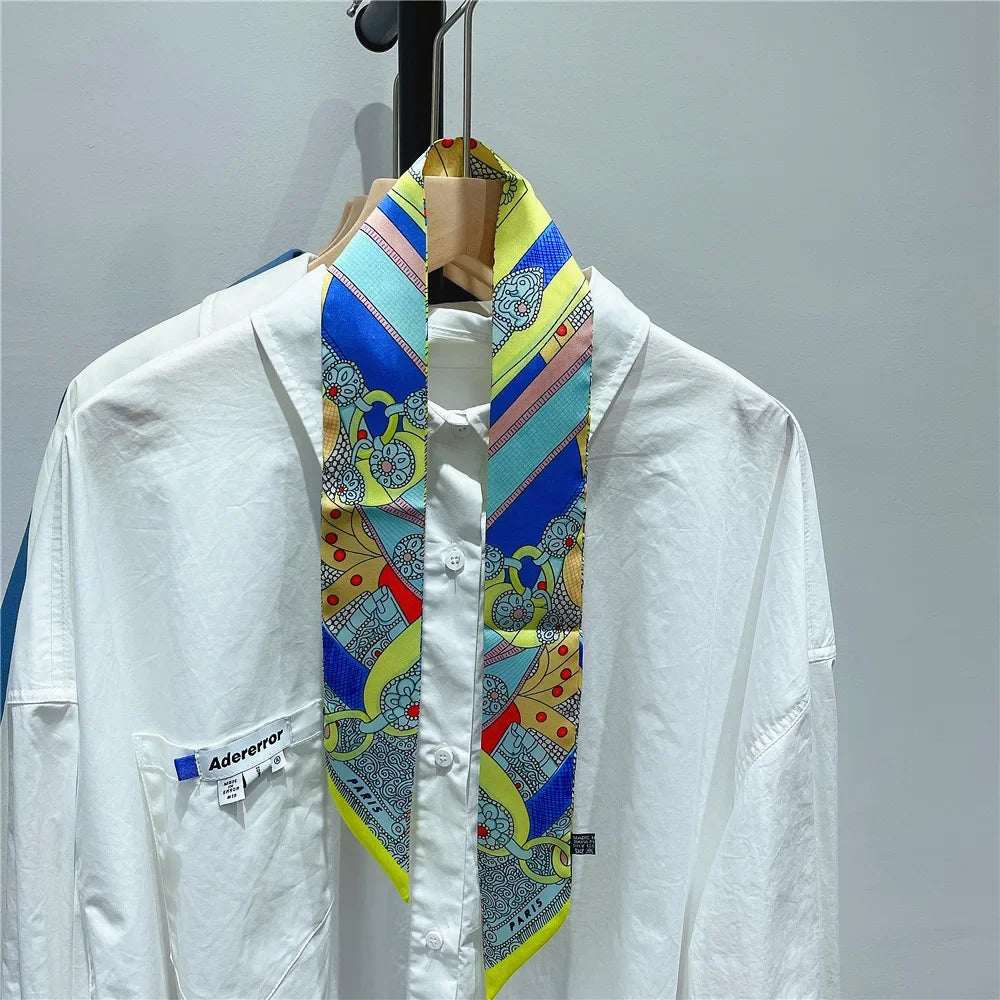 Gorgeous Saddle Print Summer Scarf 2023 Brand Design Women Skinny Bag Scarves Hair Band Neck Silk Scarf Ladies Foulard Headband