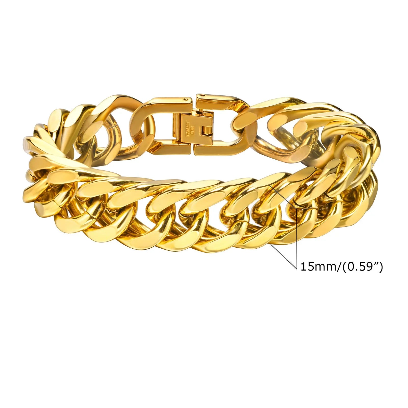 Stylish Double Curb Chain Bracelets for  Boys,8/10/12/15mm Stainless Steel Miami Link Wristband,Punk Jewelry Gifts