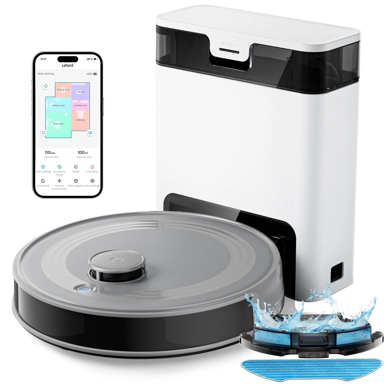 Lefant M2 Pro Robot Vacuum with Mop,Self-Emptying, 6000Pa , DTOF Laser Navigation, PSD Obstacle Avoidance, Wi-fi/Alexa Control