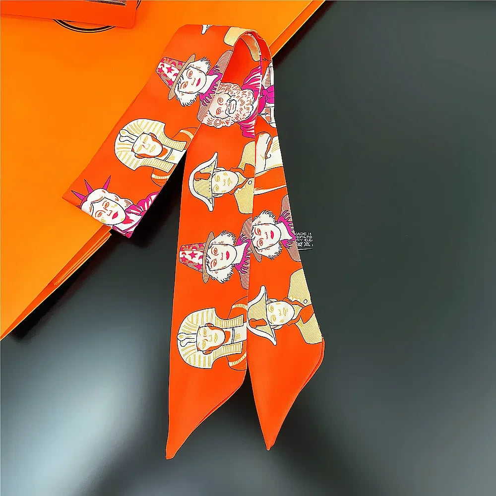 Gorgeous Saddle Print Summer Scarf 2023 Brand Design Women Skinny Bag Scarves Hair Band Neck Silk Scarf Ladies Foulard Headband
