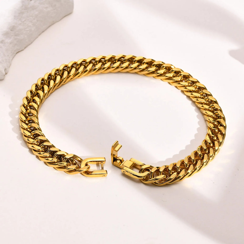 Stylish Double Curb Chain Bracelets for  Boys,8/10/12/15mm Stainless Steel Miami Link Wristband,Punk Jewelry Gifts