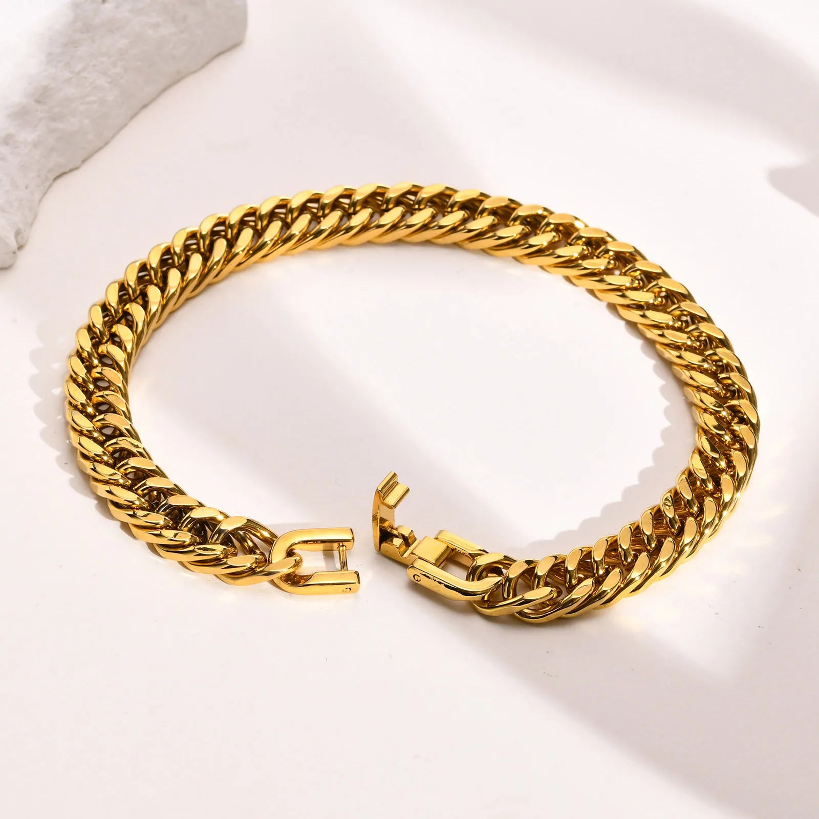Stylish Double Curb Chain Bracelets for  Boys,8/10/12/15mm Stainless Steel Miami Link Wristband,Punk Jewelry Gifts