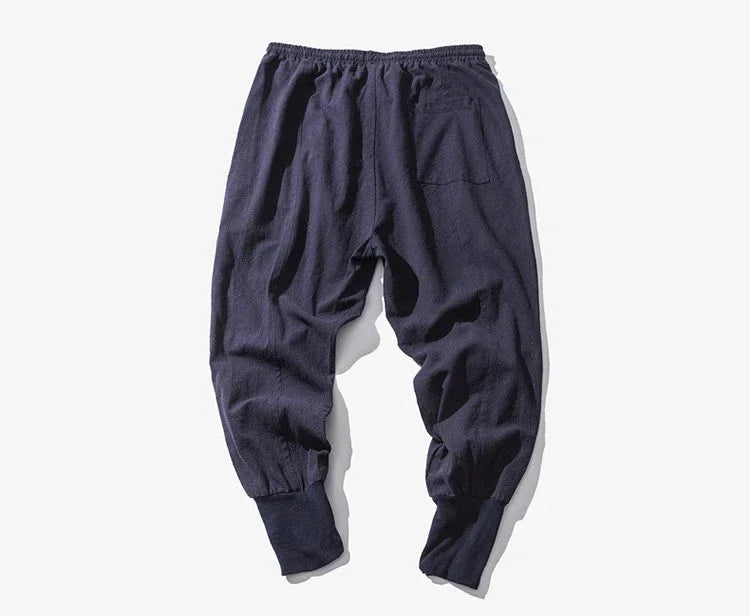 Cotton Linen Harem Pants Men Streetwear Joggers New Baggy Drop-crotch Pants Casual Trousers Men Sweatpants