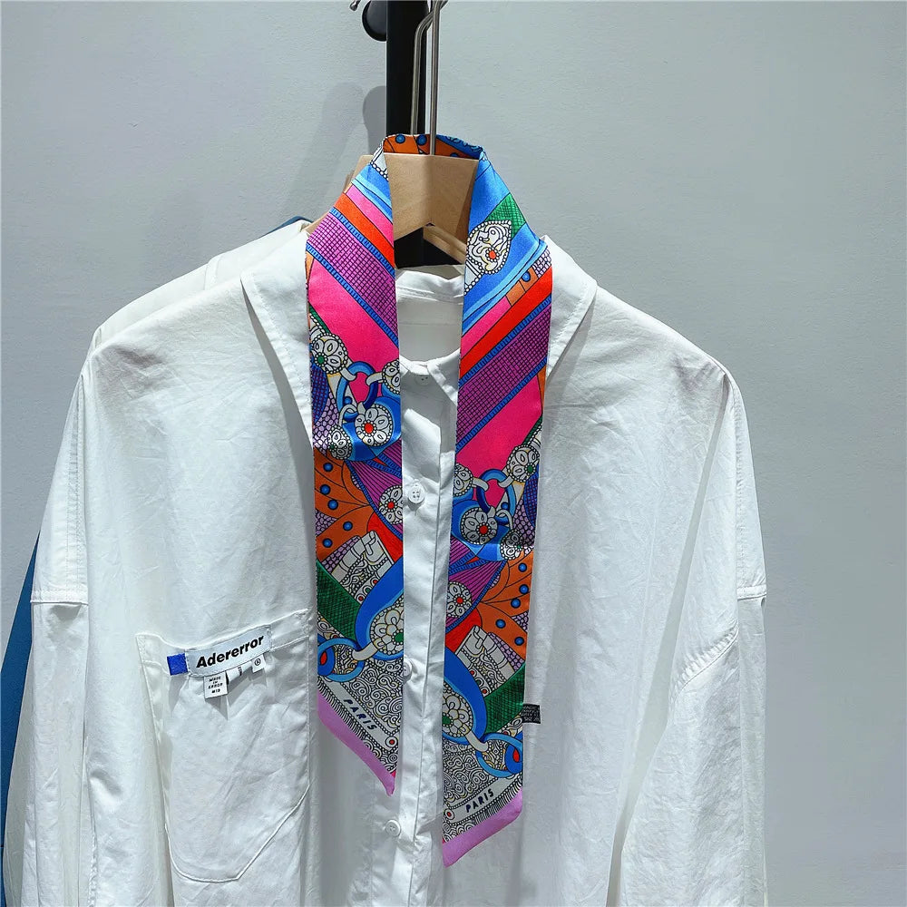 Gorgeous Saddle Print Summer Scarf 2023 Brand Design Women Skinny Bag Scarves Hair Band Neck Silk Scarf Ladies Foulard Headband