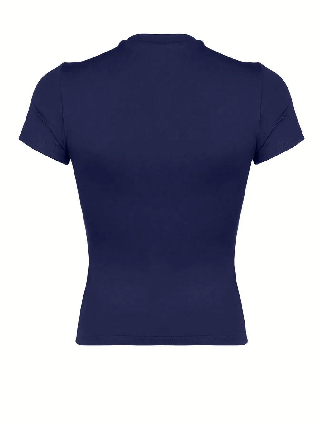 Women's Navy Blue Fitted Short Sleeve Round Neck Casual T-Shirt