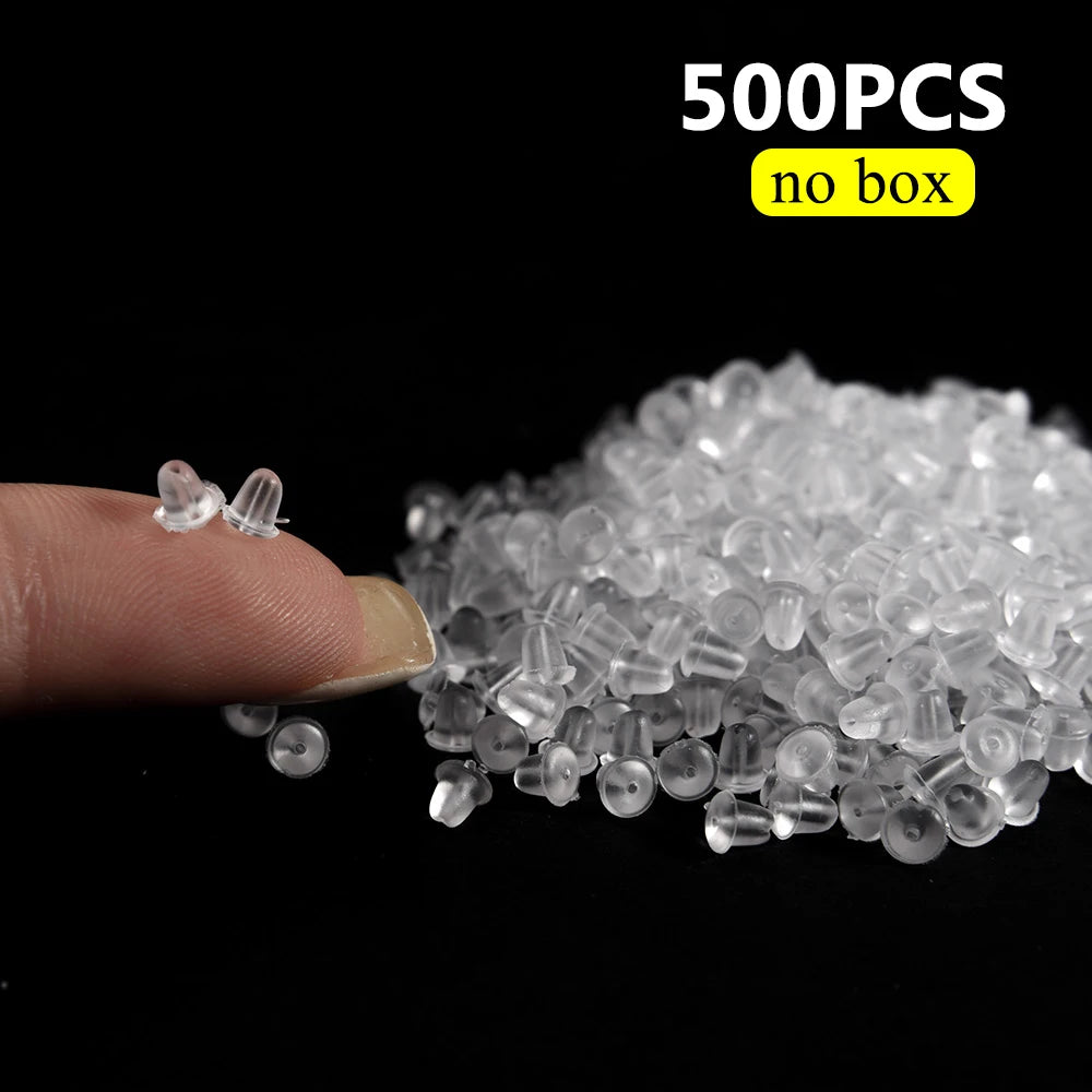 500pcs with Box Soft Rubber Ear Plugs transparent Earring Back Stopper Studs for Stud Earrings DIY Silicone Plug Back 2035