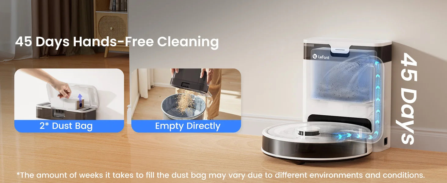 Lefant M2 Pro Robot Vacuum with Mop,Self-Emptying, 6000Pa , DTOF Laser Navigation, PSD Obstacle Avoidance, Wi-fi/Alexa Control