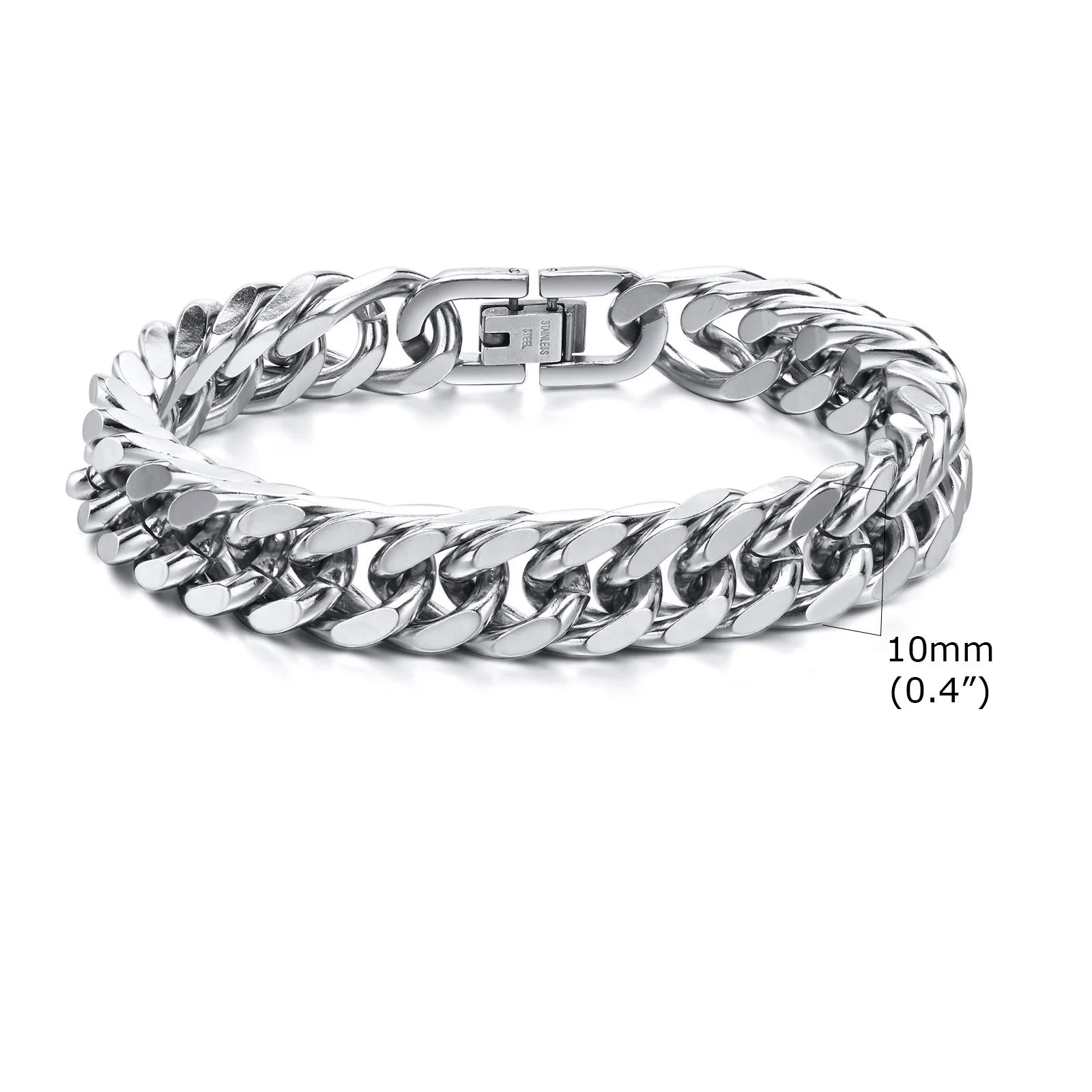Stylish Double Curb Chain Bracelets for  Boys,8/10/12/15mm Stainless Steel Miami Link Wristband,Punk Jewelry Gifts
