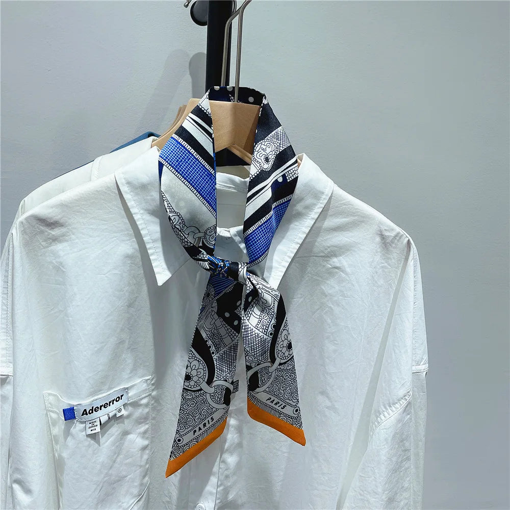 Gorgeous Saddle Print Summer Scarf 2023 Brand Design Women Skinny Bag Scarves Hair Band Neck Silk Scarf Ladies Foulard Headband