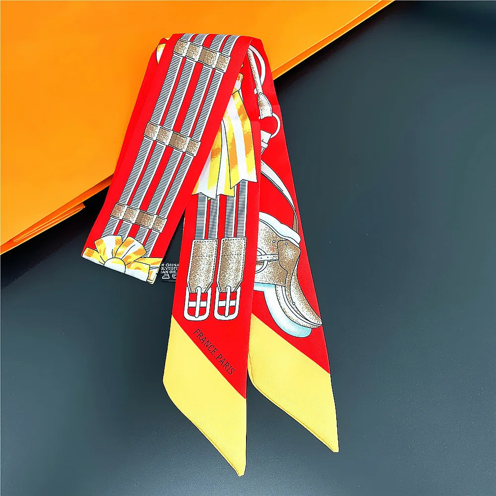 Gorgeous Saddle Print Summer Scarf 2023 Brand Design Women Skinny Bag Scarves Hair Band Neck Silk Scarf Ladies Foulard Headband