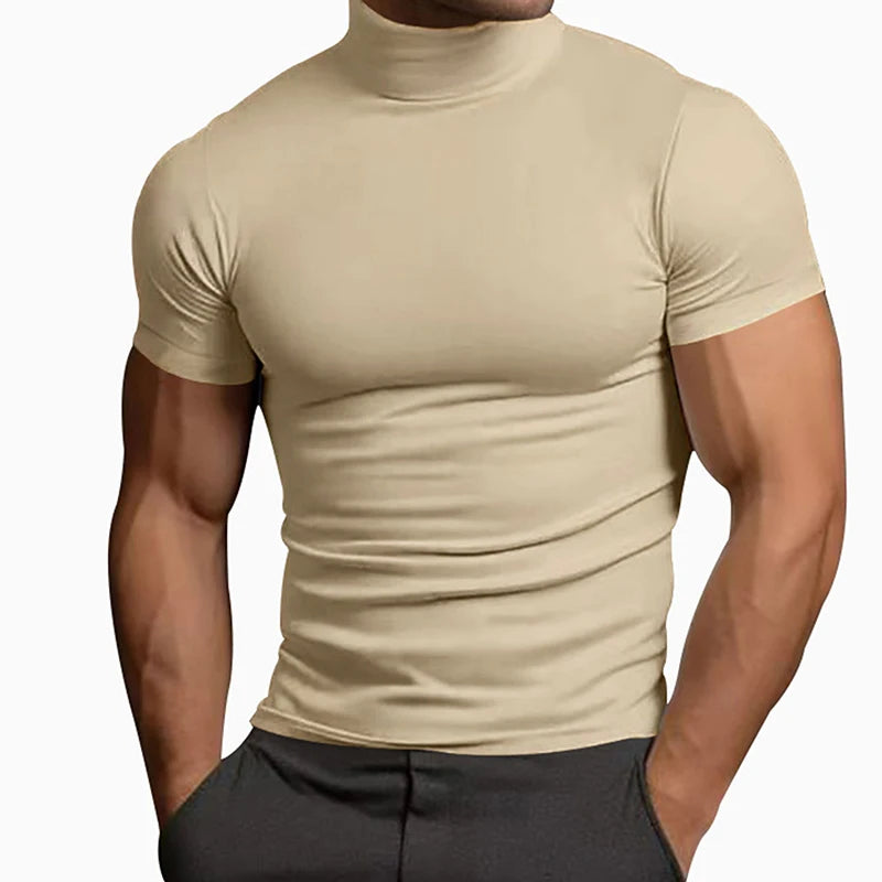 Men s Casual Short Sleeve T-Shirt  Fit Solid Color High Neck Summer Top Basic Tee Simple Style Comfortable Wear