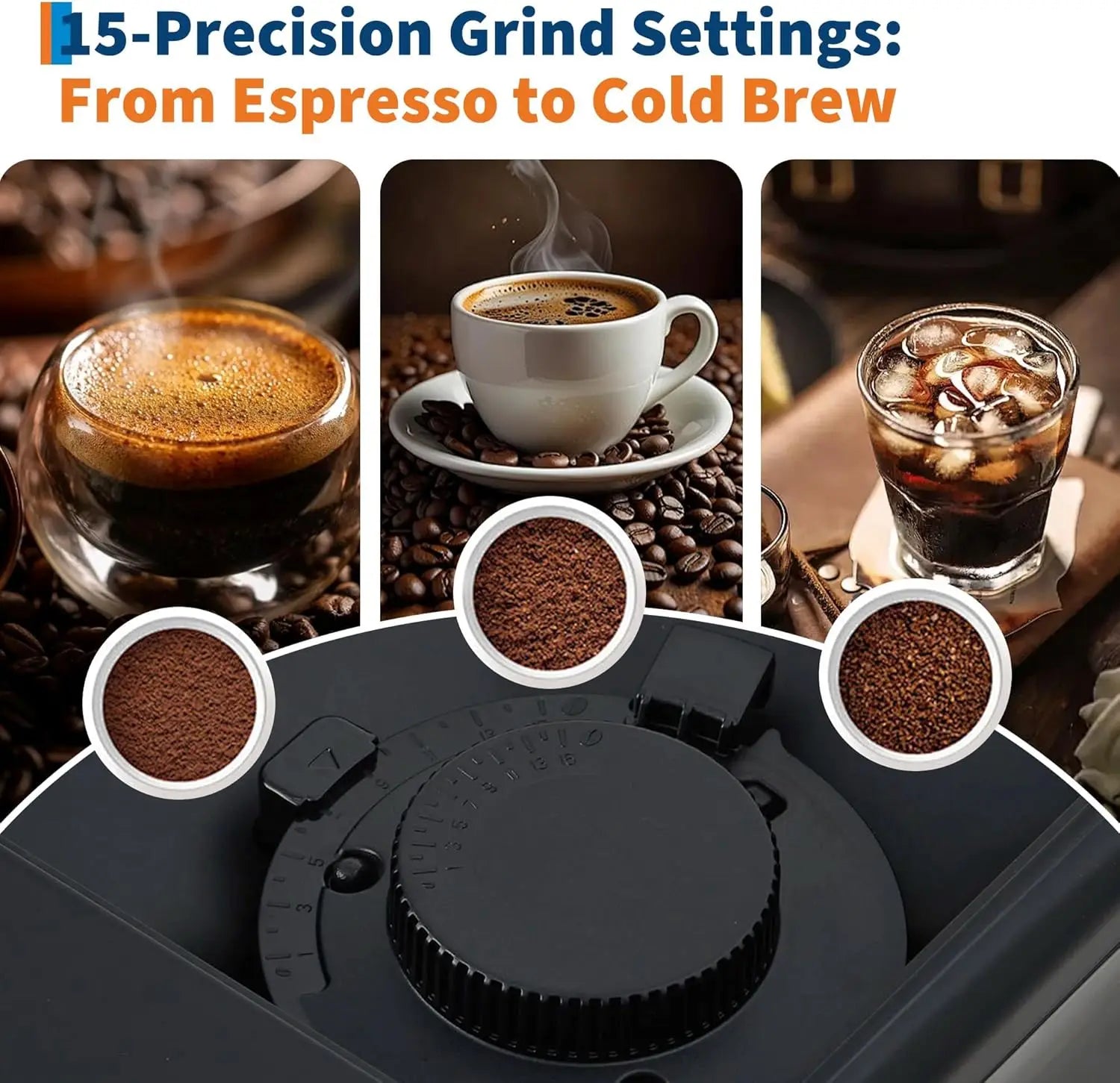 3rd-Gen Espresso Coffee Maker with Milk Frother - Removable Brewer & Grinder, Adjustable Coarseness/Flavor, Detachable Milk Tank