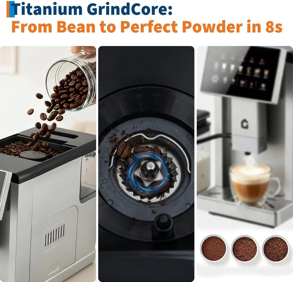 3rd-Gen Espresso Coffee Maker with Milk Frother - Removable Brewer & Grinder, Adjustable Coarseness/Flavor, Detachable Milk Tank