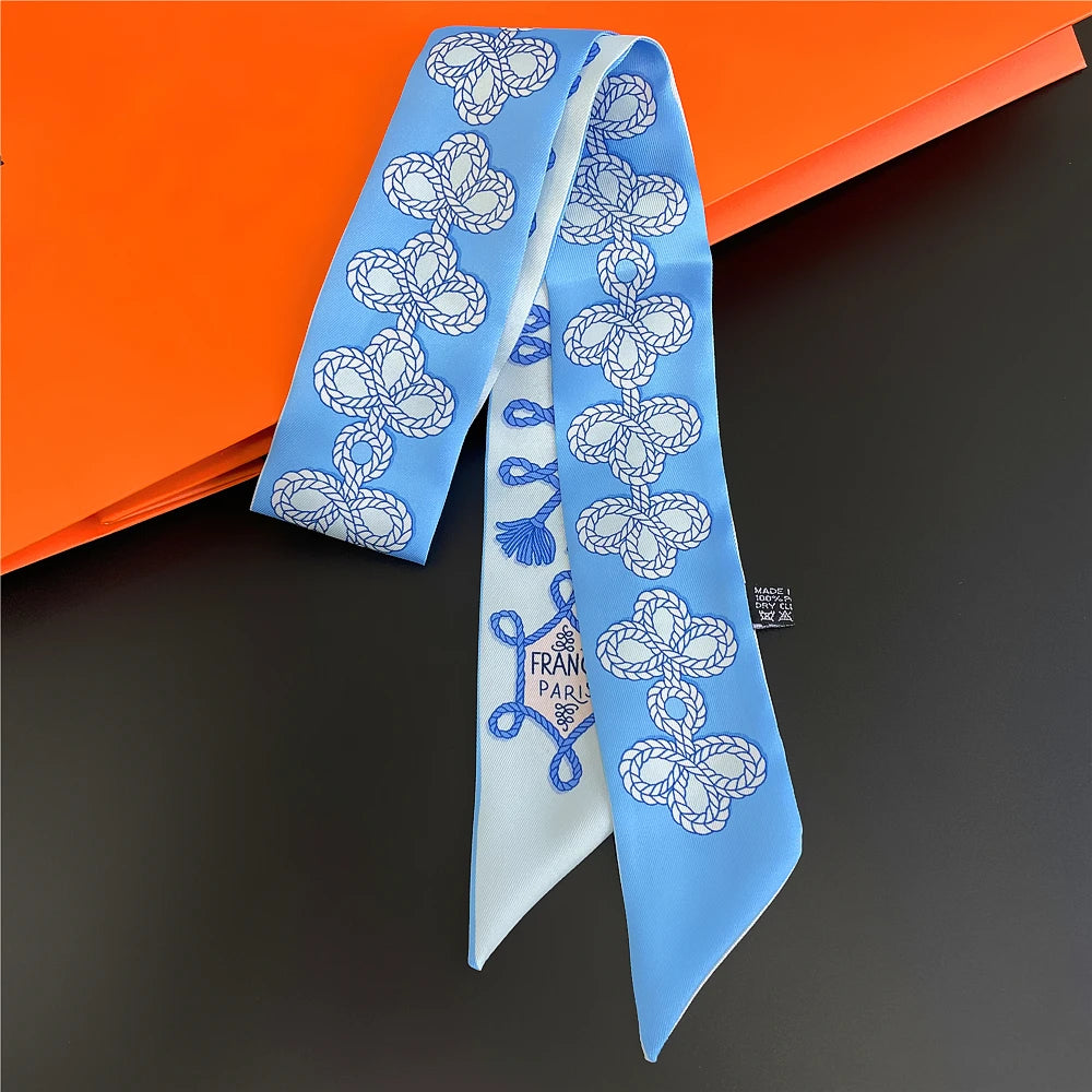 Gorgeous Saddle Print Summer Scarf 2023 Brand Design Women Skinny Bag Scarves Hair Band Neck Silk Scarf Ladies Foulard Headband