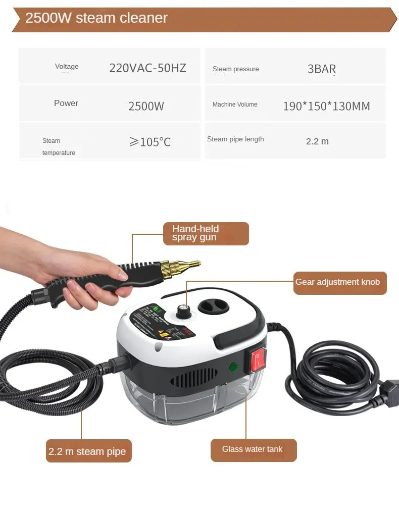 High Pressure Steam Cleaner for Home Kitchen 2500W Handheld Cleaning Machine Steam Cleaner for Car Auto