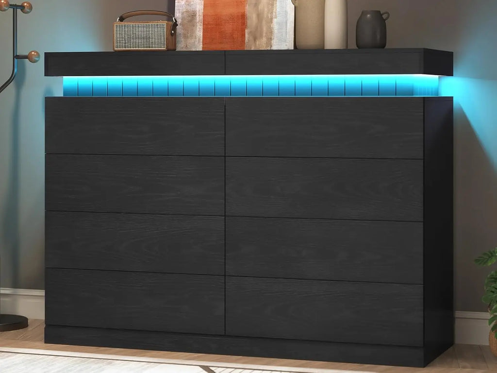 Tall 5 Drawer Dresser, Sliding Top LED Power Outlet, Wood Chest Bedroom Living Hallway, Customized