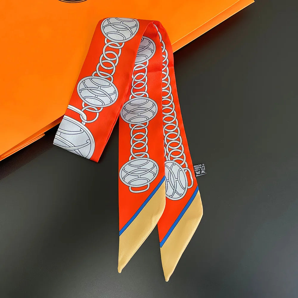 Gorgeous Saddle Print Summer Scarf 2023 Brand Design Women Skinny Bag Scarves Hair Band Neck Silk Scarf Ladies Foulard Headband