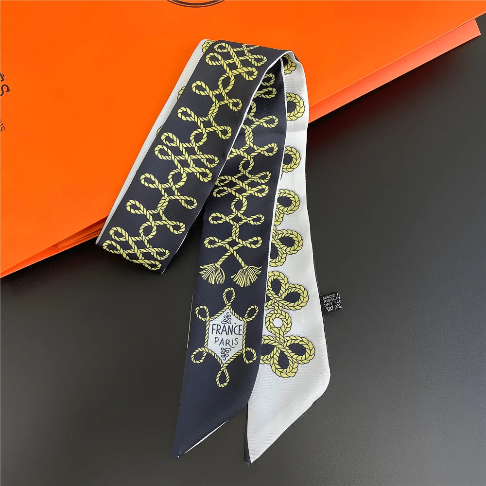 Gorgeous Saddle Print Summer Scarf 2023 Brand Design Women Skinny Bag Scarves Hair Band Neck Silk Scarf Ladies Foulard Headband