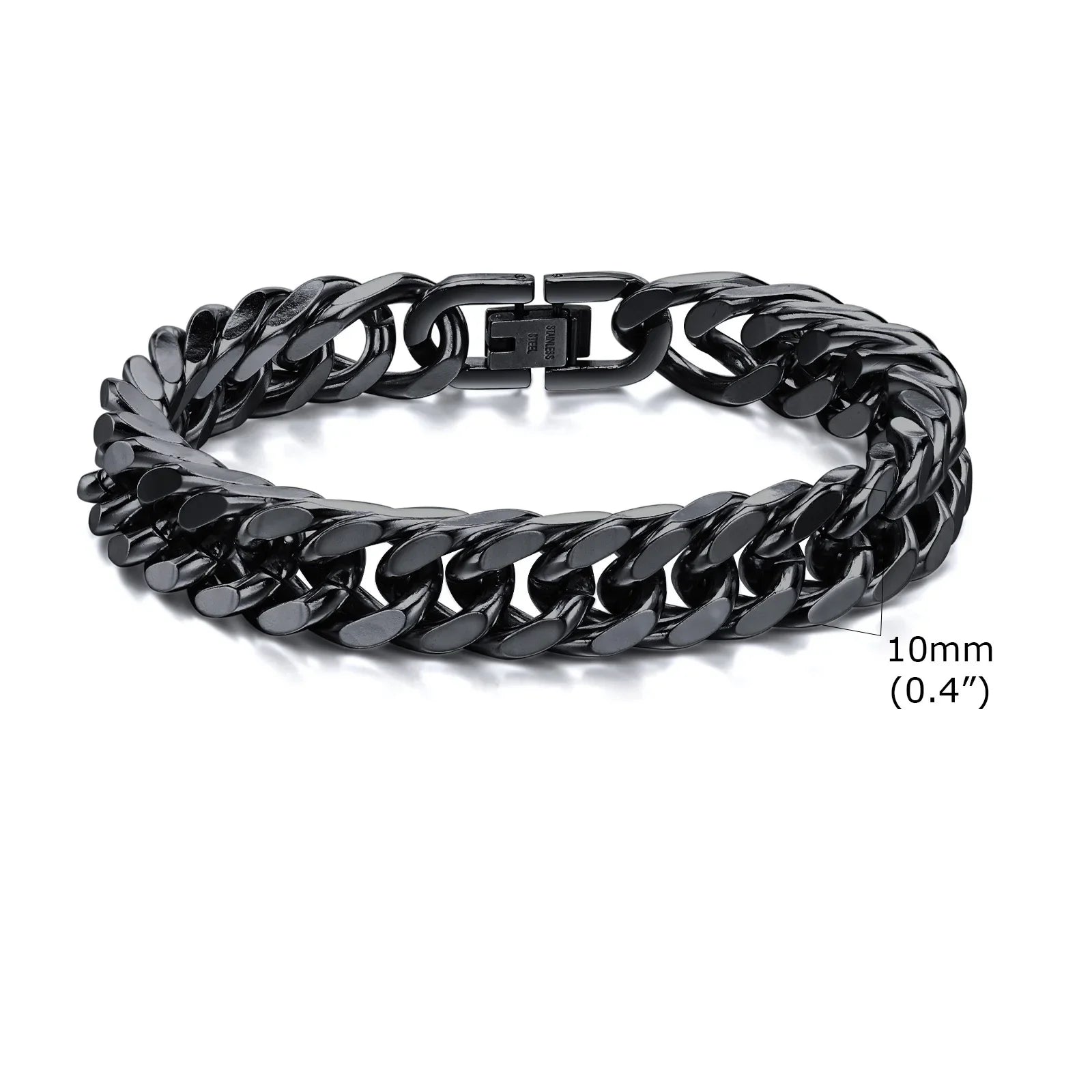 Stylish Double Curb Chain Bracelets for  Boys,8/10/12/15mm Stainless Steel Miami Link Wristband,Punk Jewelry Gifts