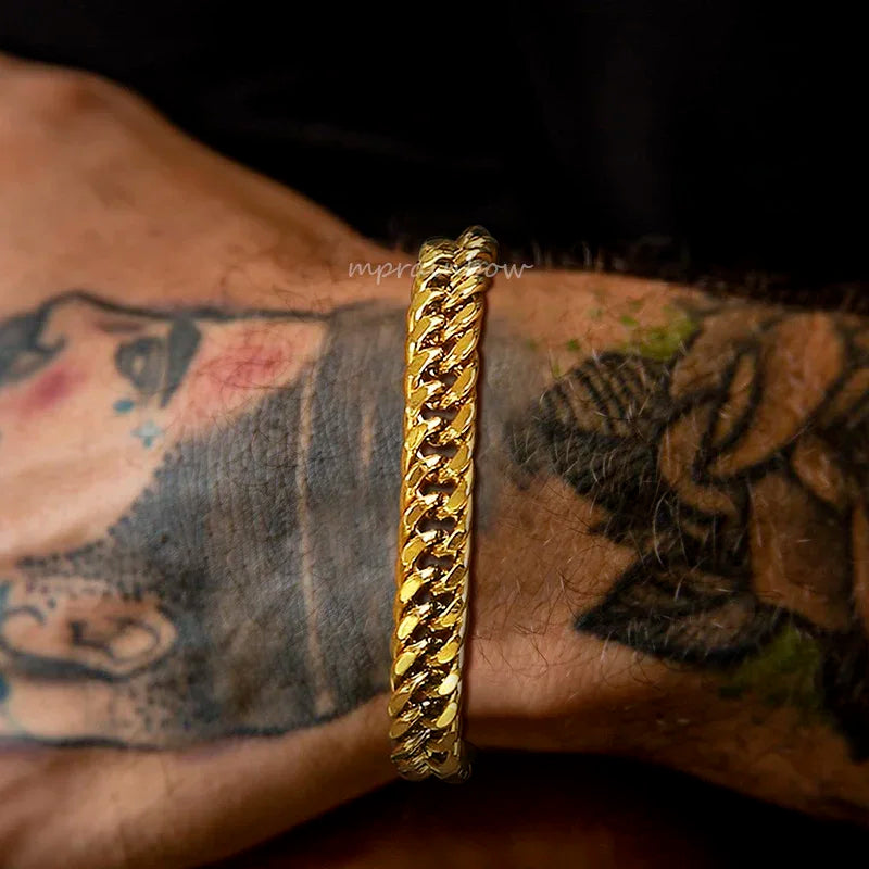 Stylish Double Curb Chain Bracelets for  Boys,8/10/12/15mm Stainless Steel Miami Link Wristband,Punk Jewelry Gifts