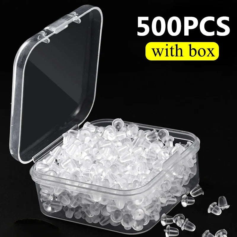 500pcs with Box Soft Rubber Ear Plugs transparent Earring Back Stopper Studs for Stud Earrings DIY Silicone Plug Back 2035