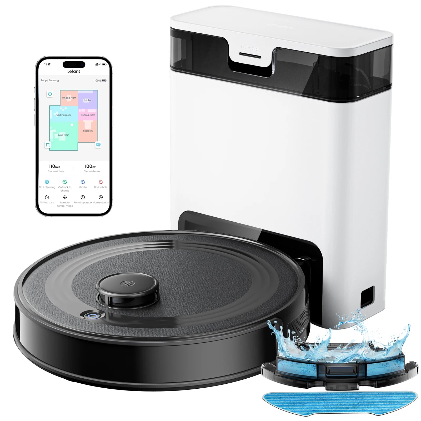 Lefant M2 Pro Robot Vacuum with Mop,Self-Emptying, 6000Pa , DTOF Laser Navigation, PSD Obstacle Avoidance, Wi-fi/Alexa Control