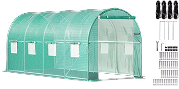 SucceBuy Walk-in Tunnel Greenhouse Galvanized Frame & Waterproof Cover 15x7x7/10x7x7/20x10x7/12x7x7 ft Greenhouses & Cold Frames