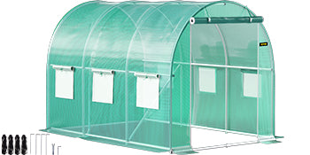 SucceBuy Walk-in Tunnel Greenhouse Galvanized Frame & Waterproof Cover 15x7x7/10x7x7/20x10x7/12x7x7 ft Greenhouses & Cold Frames